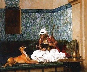 Jean-Léon Gérôme - Une Plaisanterie (A Joke) (or Arnaut blowing Smoke at the Nose of his Dog)