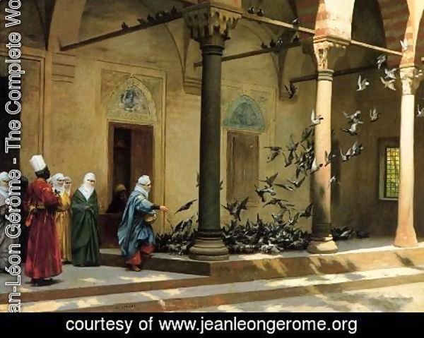 Jean-Léon Gérôme - Harem Women Feeding Pigeons in a Courtyard