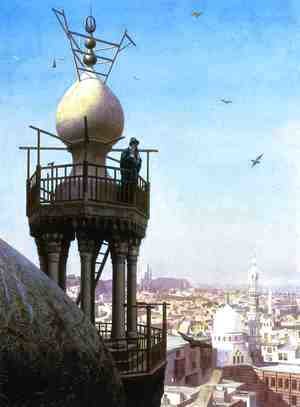 A Muezzin Calling From The Top Of A Minaret The Faithful To Prayer